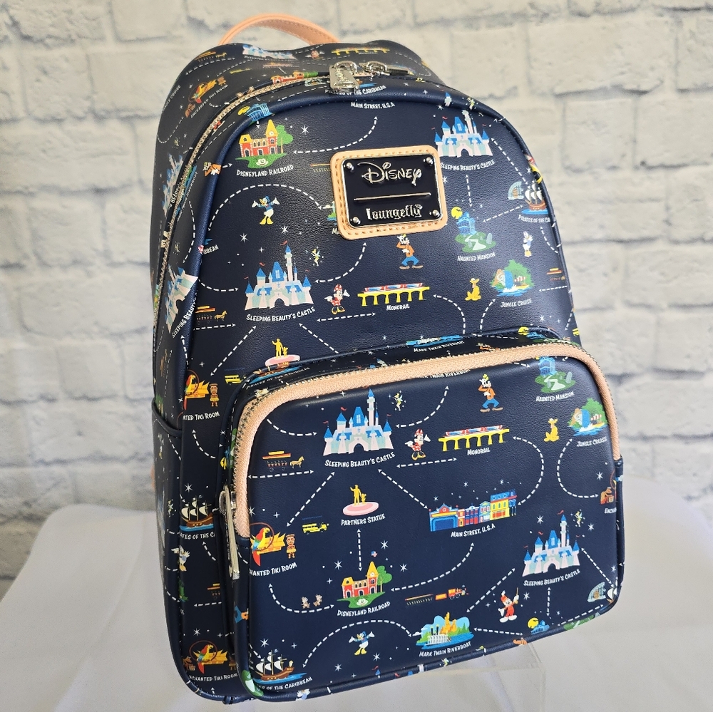 Loungefly Disneyland 65th Anniversary Map Convertible Mini Backpack Blue Bag New